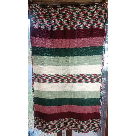 Handmade Crocheted Striped Blanket Throw Gorgeous Beautiful Unique Warm Winter - Picture 2 of 11